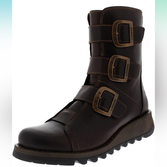 NEW Fly London Biker Three Buckle Leather Side Zip Boot Sz 37 6.5 - 7 US NIB - Picture 5 of 16